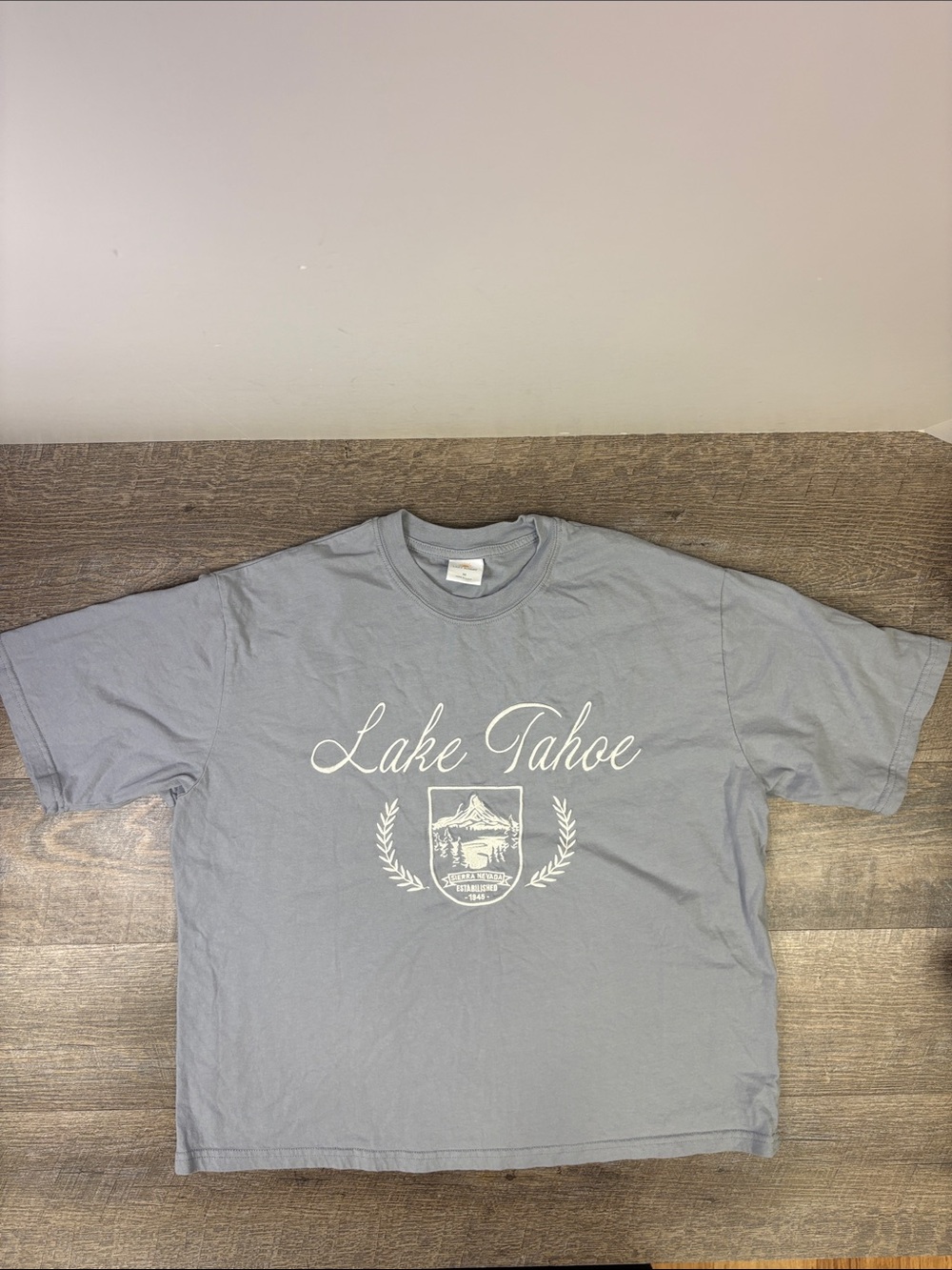 Lazy Sunday Lake Tahoe Graphic T-Shirt Blue 100% Cotton Vacation Tee Size M